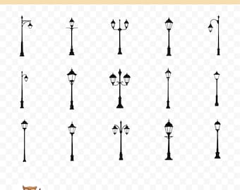 Street Lamp SVG Bundle, Lamp Clipart, 15 Street Lamp Cut Files for Cricut, PNG and SVG, Vector Image Cut Files, Printable