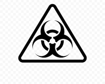 May include: Black biohazard symbol inside a black triangle. The biohazard symbol is a stylized design with three curved arms radiating from a central circle. The image includes the text "PNG | SVG" at the bottom.