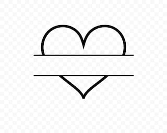Monograma de corazón dividido SVG: Archivo de corte de corazón para Cricut, Monograma de corazón PNG, Descarga digital, Clipart imprimible, Uso comercial