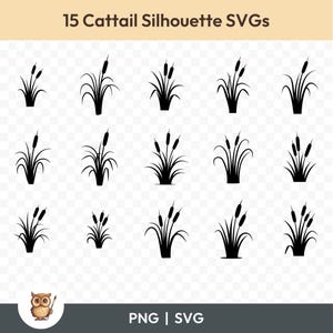 Cattail Silhouette SVG Bundle, Cattail Clipart, 15 Cattail Cut Files for Cricut, PNG and SVG, Vector Image Cut Files, Printable