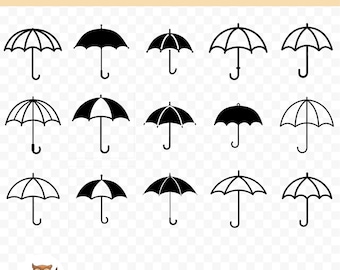 Umbrella SVG Bundle, Umbrella Clipart, 15 Umbrella Cut Files for Cricut, PNG and SVG, Vector Image Cut Files, Printable