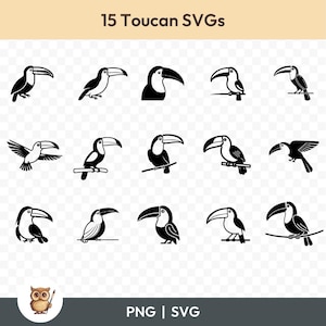Toucan SVG Bundle, Toucan Clipart, 15 Toucan Cut Files for Cricut, PNG and SVG, Vector Image Cut Files, Printable