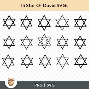 Paquete SVG de Estrella de David, Clipart de Estrella de David, 15 archivos de corte de Estrella de David para Cricut, PNG y SVG, Archivos de corte de imagen vectorial, Imprimibles
