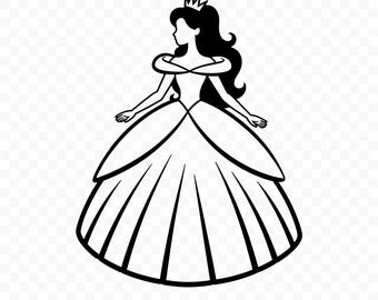 Contorno de princesa SVG: Archivo de corte de princesa, Princesa PNG, Silueta de princesa, Princesa Cricut, Clipart de princesa