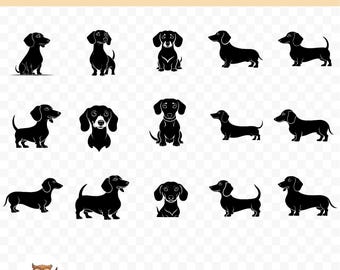 Dachshund Silhouette SVG Bundle, Dachshund Clipart, 15 Dachshund Silhouette Files for Cricut, PNG and SVG, Vector Image Cut Files
