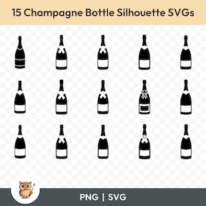 Champagne Bottle Silhouette SVG Bundle, Champagne Bottle Clipart, 15 Champagne Cut Files for Cricut, PNG and SVG, Vector Image Cut Files