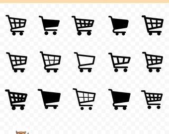 Pacchetto SVG carrello della spesa, Clipart carrello della spesa, 15 file di taglio carrello per Cricut, PNG e SVG, file di taglio immagine vettoriale, stampabili