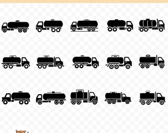 Pacote SVG de caminhão-tanque, clipart de caminhão-tanque, 15 arquivos de corte de caminhão-tanque para Cricut, PNG e SVG, arquivos de corte de imagem vetorial, para impressão