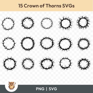 Crown Of Thorns SVG Bundle, Crown Of Thorns Clipart, 15 Thorn Crown Cut Files for Cricut, PNG and SVG, Vector Image Cut Files, Printable