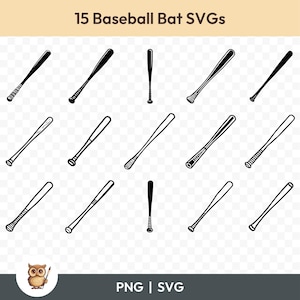 Paquete SVG de bate de béisbol, clipart de bate de béisbol, 15 archivos de corte de bate de béisbol para Cricut, PNG y SVG, archivos de corte de imágenes vectoriales, imprimibles