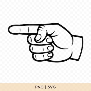 Puede incluir: Gráfico en blanco y negro de una mano que apunta hacia la izquierda. La mano está en un puño con el dedo índice extendido. La imagen incluye el texto "PNG | SVG" en la parte inferior.