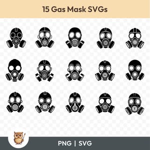 Gas Mask SVG Bundle, Gas Mask Clipart, 15 Gas Mask Cut Files for Cricut, PNG and SVG, Vector Image Cut Files, Printable