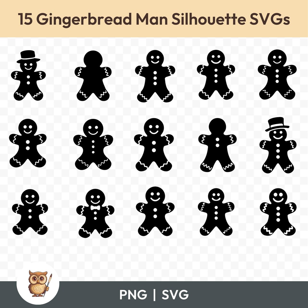 Gingerbread Man Silhouette SVG Bundle, Gingerbread Man Clipart, 15 ...