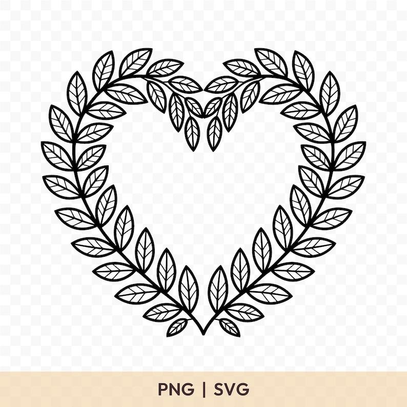 Laurel Heart Wreath SVG: Cut File for Cricut, Silhouette, Digital ...