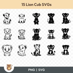 Bundle SVG Lionceau mignon, Clipart Lionceau, 15 fichiers de coupe Lionceau mignon pour Cricut, PNG et SVG, fichiers de coupe Image vectorielle, imprimable