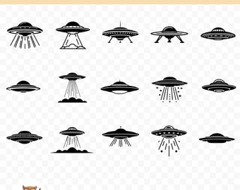 UFO SVG Bundle, Alien Clipart, 15 Alien Ship Cut Files for Cricut, PNG and svg, Vector Image Cut Files, Printable