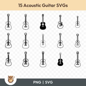 Akoestische gitaar SVG-bundel, akoestische gitaren clipart, 15 akoestische gitaar gesneden bestanden voor Cricut, PNG en SVG, vectorafbeelding, afdrukbaar