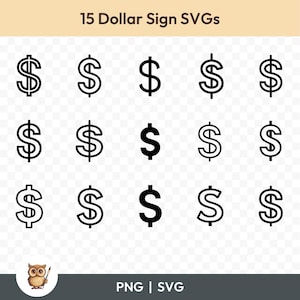 Dollar Sign SVG Bundle, Dollar Sign Clipart, 15 Dollar Sign Cut Files for Cricut, PNG and SVG, Vector Image Cut Files, Printable