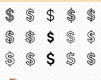 Dollar Sign SVG Bundle, Dollar Sign Clipart, 15 Dollar Sign Cut Files for Cricut, PNG and SVG, Vector Image Cut Files, Printable