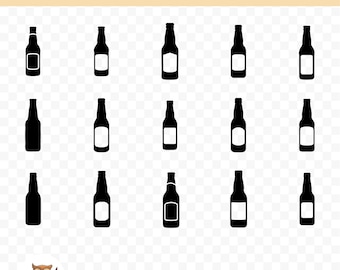 Beer Bottle Silhouette SVG Bundle, Beer Bottle Clipart, 15 Beer Bottle Cut Files for Cricut, PNG and SVG, Vector Image Cut Files, Printable