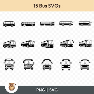 Bus SVG Bundle, Bus Icon Clipart, 15 Bus Cut Files for Cricut, PNG and SVG, Vector Image Cut Files, Printable