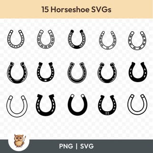 Horseshoe SVG Bundle, Horseshoe Outline Clipart, 15 Horseshoe Silhouette Cut Files for Cricut, PNG and SVG, Vector Image Cut Files