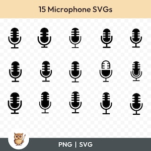 Microphone SVG Bundle, Microphone Clipart, 15 Microphone Icon Cut Files for Cricut, PNG and SVG, Vector Image Cut Files, Printable