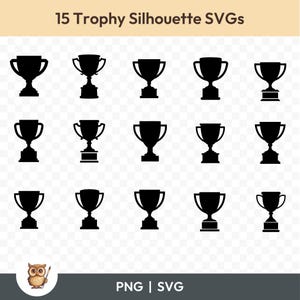 Trophy Silhouette SVG Bundle, Trophy Silhouette Clipart, 15 Trophy Silhouette Cut Files for Cricut, PNG and SVG, Vector Image Cut Files