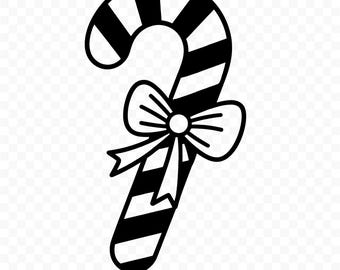 Candy Cane With Bow SVG: Cut File for Cricut, Candy Cane PNG, Digital Download, Printable Clipart, Holiday Decor, Christmas Art