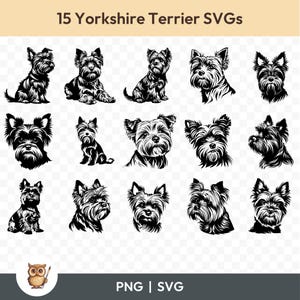 Yorkshire Terrier SVG Bundle, Yorkshire Terrier Clipart, 15 Yorkshire Terrier Files for Cricut, PNG and SVG, Vector Image Cut Files