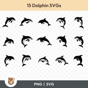 Delphin SVG-Bundle, Delphin Clipart, 15 Delphin Schnittdateien für Cricut, PNG und SVG, Vektor-Bild-Schnittdateien, bedruckbar