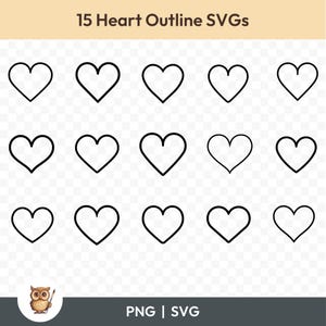 Heart Outline SVG Bundle, Simple Heart Clipart, 15 Heart Cut Files for Cricut, PNG and SVG, Vector Image Cut Files, Printable