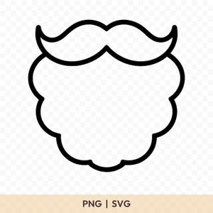 May include: A black line drawing of a stylized beard and mustache. The beard has a rounded, cloud-like shape, and the mustache features curved ends. The image includes the text "PNG | SVG" at the bottom.