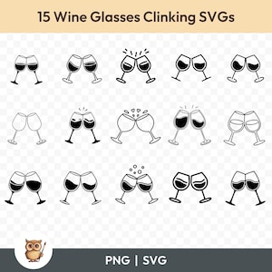 Pacchetto SVG di bicchieri da vino che tintinnano, Clipart di bicchieri da vino, 15 file di taglio di bicchieri che tintinnano per Cricut, PNG e SVG, file di taglio di immagini vettoriali