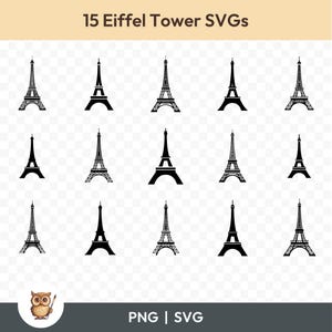 Eiffel Tower SVG Bundle, Eiffel Tower Clipart, 15 Eiffel Tower Cut Files for Cricut, PNG and SVG, Vector Image Cut Files, Printable