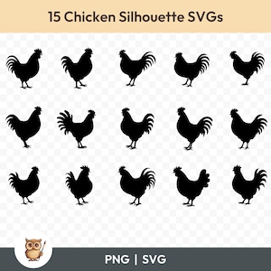 Chicken Silhouette SVG Bundle, Chicken Clipart, 15 Chicken Cut Files for Cricut, PNG and SVG, Vector Image Cut Files, Printable