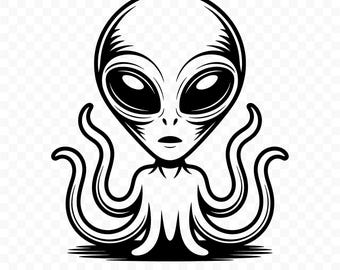 Alien con tentáculos SVG: Archivo de corte alienígena, PNG alienígena, Silueta alienígena, Cricut alienígena, Clipart alienígena, Vector alienígena, Imprimible alienígena