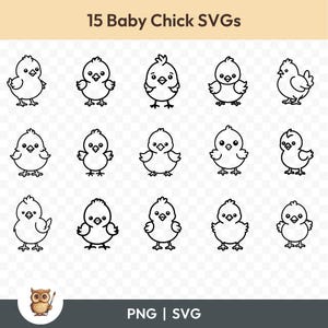 Paquete SVG de pollitos lindos, clipart de pollitos bebés, 15 archivos de corte de pollitos para Cricut, PNG y SVG, archivos de corte de imágenes vectoriales, imprimibles, imágenes de pollos