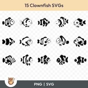 Clownfish SVG Bundle, Clownfish Clipart, 15 Clownfish Cut Files for Cricut, PNG and SVG, Vector Image Cut Files, Printable