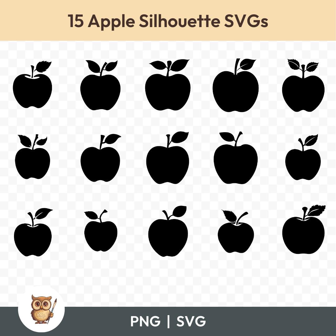 Apple Silhouette SVG Bundle, Apple Silhouette Clipart, 15 Apple Silhouette Cut Files for Cricut, PNG and SVG, Vector Image Cut Files