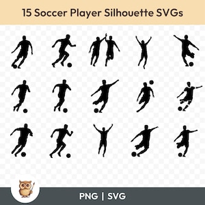 Soccer Player Silhouette SVG Bundle, Soccer Player Clipart, 15 Soccer Cut Files for Cricut, PNG and SVG, Vector Image Cut Files, Printable