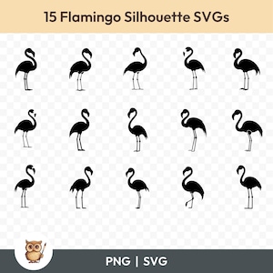 Flamingo Silhouette SVG Bundle, Flamingo Clipart, 15 Flamingo Silhouette Cut Files for Cricut, PNG and SVG, Vector Image Cut Files