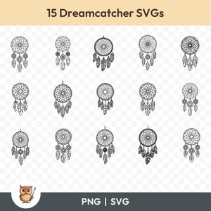 Dreamcatcher SVG Bundle, Boho Dreamcatcher Clipart, 15 Dreamcatcher Cut Files for Cricut, PNG and SVG, Vector Image Cut Files, Printable