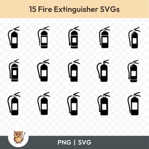 Fire Extinguisher SVG Bundle, Fire Safety Clipart, 15 Fire Extinguisher Cut Files for Cricut, PNG and SVG, Vector Image Cut Files