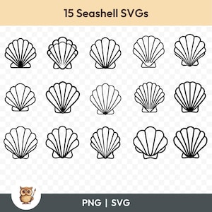 Seashell SVG Bundle, Seashell Clipart, 15 Seashell Cut Files for Cricut, PNG and SVG, Vector Image Cut Files, Printable