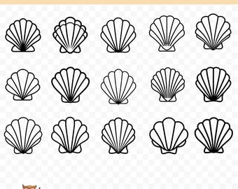 Seashell SVG Bundle, Seashell Clipart, 15 Seashell Cut Files for Cricut, PNG and SVG, Vector Image Cut Files, Printable