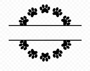 Dog Paw Frame Split Monogram SVG: Dog Paw Cut File for Cricut, Dog Paw Monogram Silhouette, PNG, Vector, Printable, Pet Design