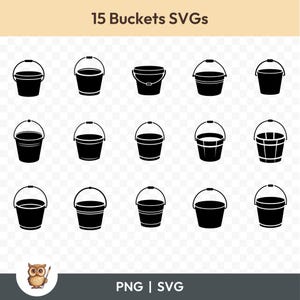 Bucket Silhouette SVG Bundle, Bucket Clipart, 15 Bucket Cut Files for Cricut, PNG and SVG, Vector Image Cut Files, Printable