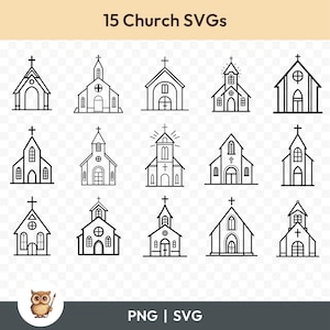SVG-bundel kerkoverzicht, kerkoverzicht clipart, 15 kerkoverzicht gesneden bestanden voor Cricut, PNG en SVG, gesneden vectorafbeeldingsbestanden, afdrukbaar