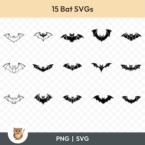 Pakiet Bat SVG, Clipart Nietoperzy, 15 plików do cięcia nietoperzy dla Cricut, PNG i SVG, Pliki do cięcia obrazów wektorowych, Do druku